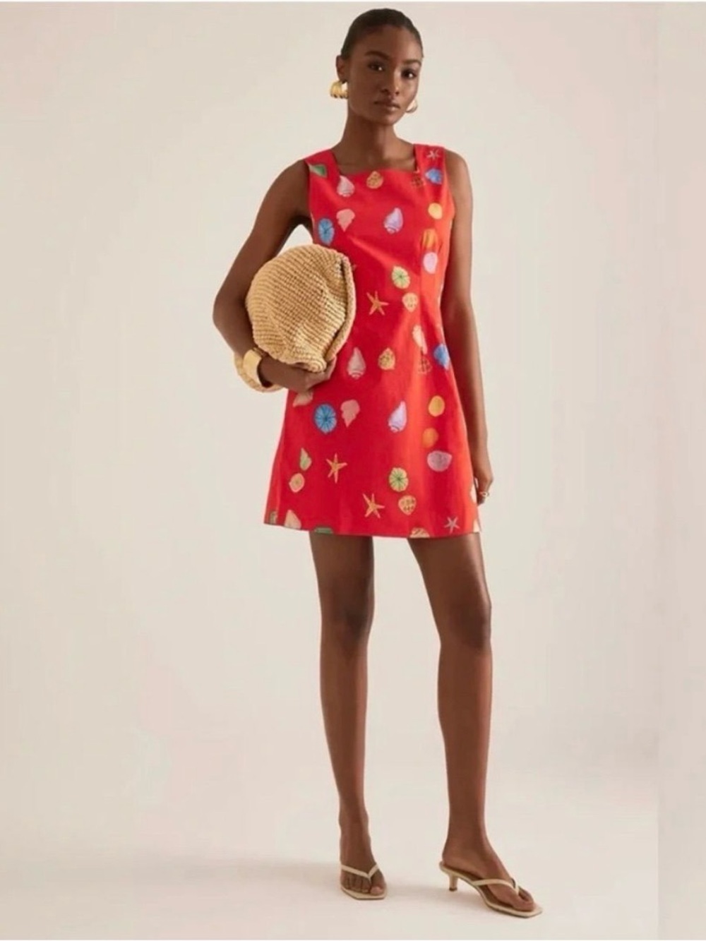 Never Fully Dressed Red Sleeveless Shell-Print Shift Dress